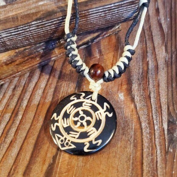 Handcrafted Tribal Bone Carved Symbols Necklace from India - Picture 5 of 6